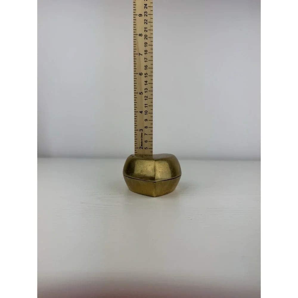 Vintage MCM Brass Heart Trinket Box‎ Red Velvet Lined Jewelry Keepsake Decor
